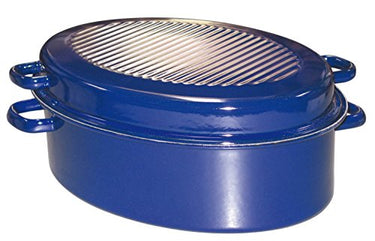 Riess, 0442-012, Gänsebräter oval mit Deckel, CLASSIC - SPEZIALARTIKEL, Durchmesser (lange Seite) cm, Höhe 18,5 cm, Inhalt 9,0 Liter, Emaille, außen blau, innen schwarz, Induktion im Sale
